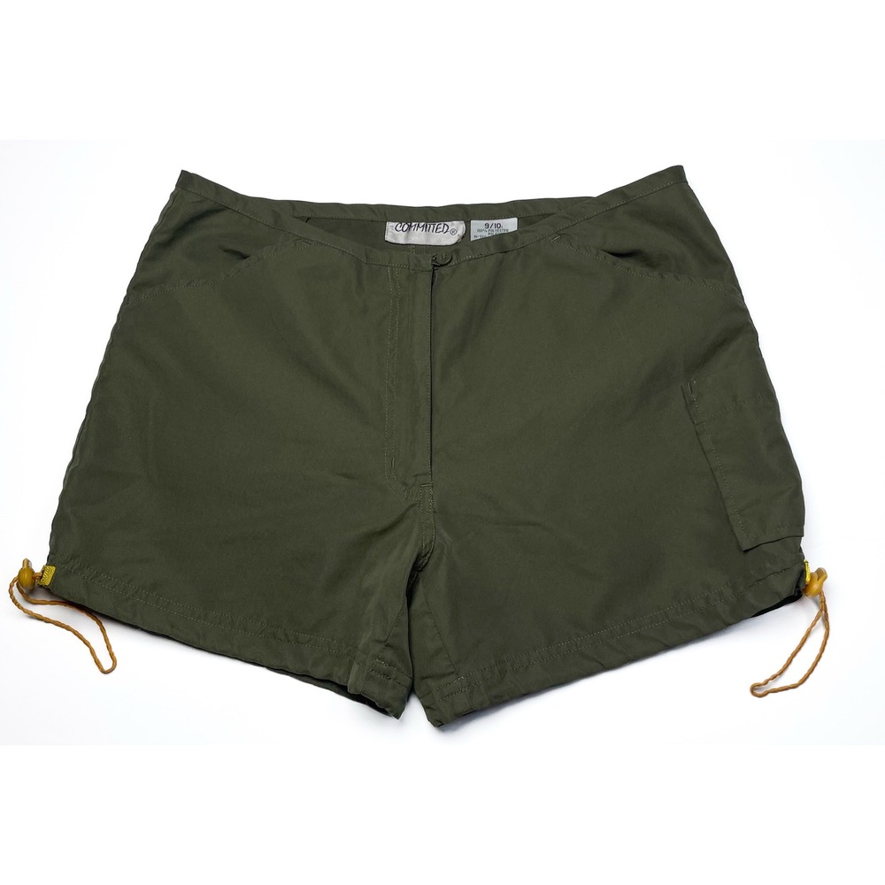Y2K Vintage Committed Cargo Shorts Drawcord Sides Utility Olive Green Sz 9/10‎
